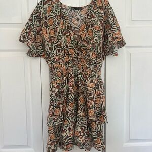 Zara Orange and Black Patterned Mini Dress